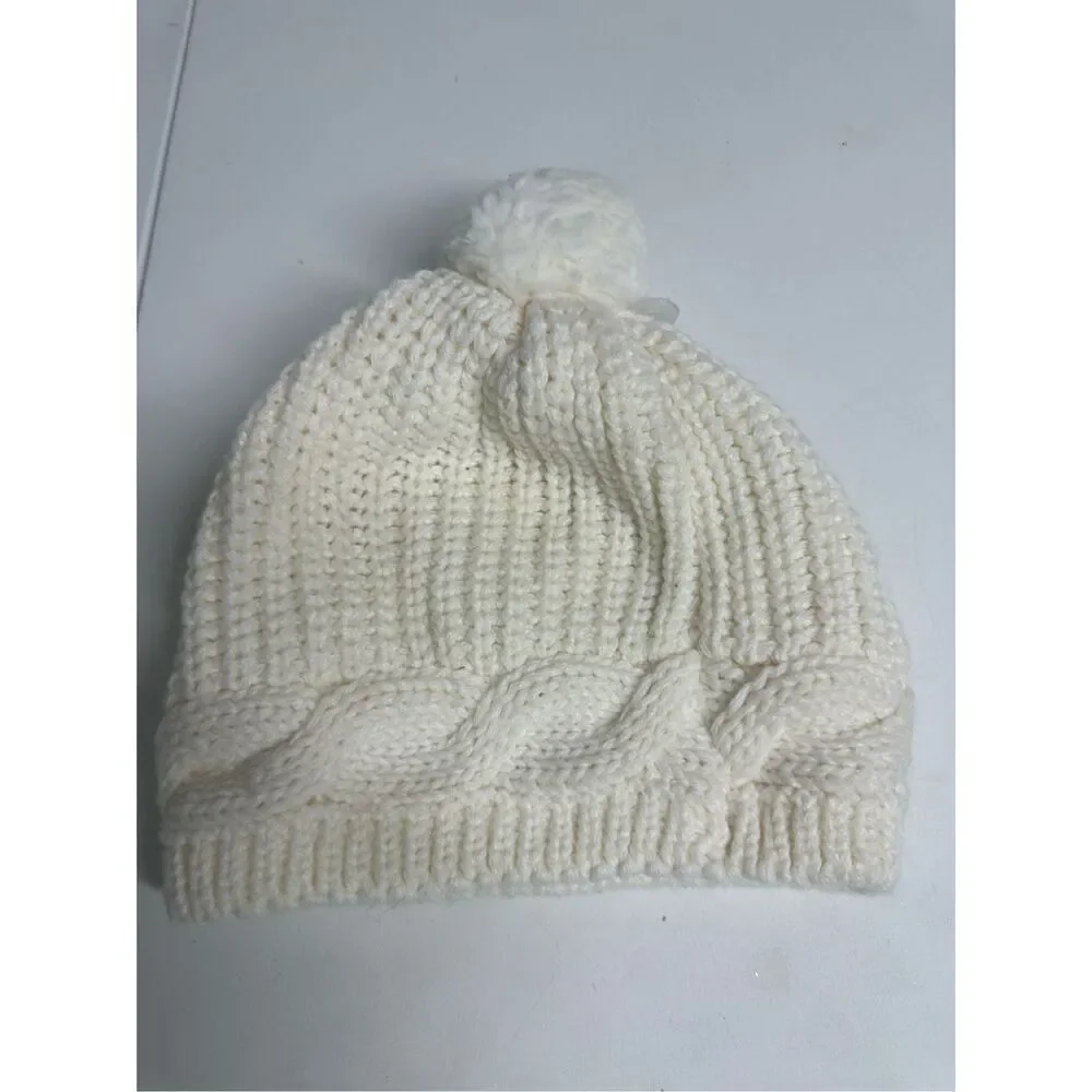 NWOT Gymboree Crochet Beanie Hat Pom Pom Knit Cream Kids  Size L Winter